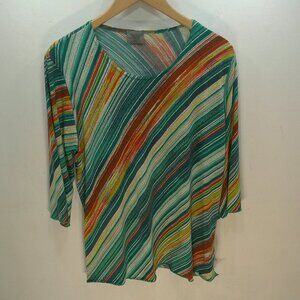 Jostar USA Classic Beach Teal Stripped Stretchy Comfort Colorful Tunic Size XL